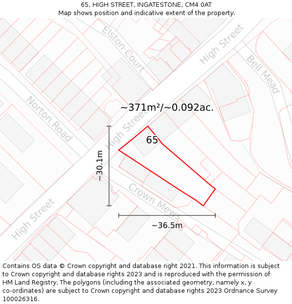 65, HIGH STREET, INGATESTONE, CM4 0AT: Plot and title map