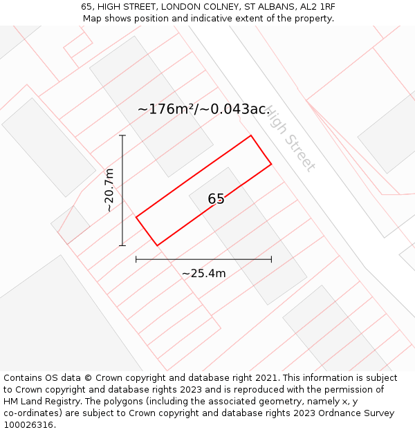 65, HIGH STREET, LONDON COLNEY, ST ALBANS, AL2 1RF: Plot and title map