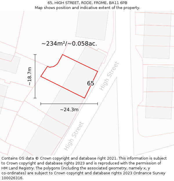65, HIGH STREET, RODE, FROME, BA11 6PB: Plot and title map