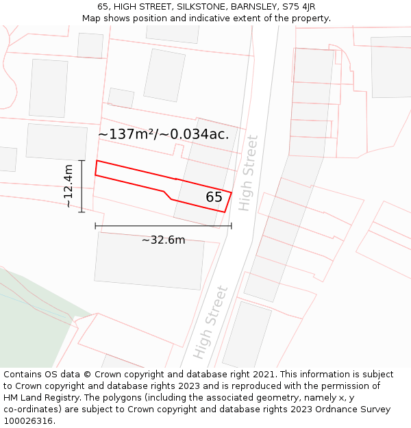 65, HIGH STREET, SILKSTONE, BARNSLEY, S75 4JR: Plot and title map