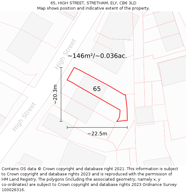 65, HIGH STREET, STRETHAM, ELY, CB6 3LD: Plot and title map