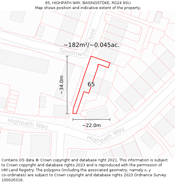 65, HIGHPATH WAY, BASINGSTOKE, RG24 9SU: Plot and title map