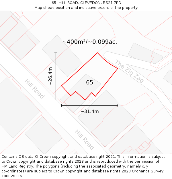 65, HILL ROAD, CLEVEDON, BS21 7PD: Plot and title map