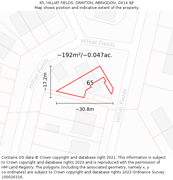 65, HILLIAT FIELDS, DRAYTON, ABINGDON, OX14 4JF: Plot and title map