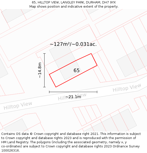 65, HILLTOP VIEW, LANGLEY PARK, DURHAM, DH7 9YX: Plot and title map