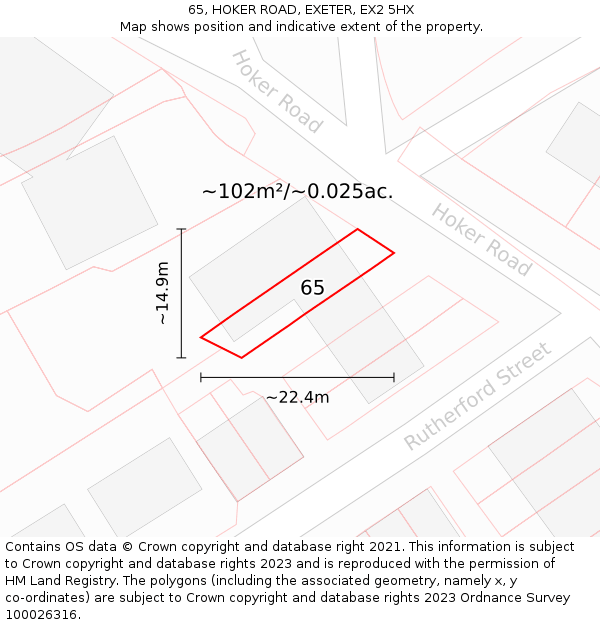 65, HOKER ROAD, EXETER, EX2 5HX: Plot and title map