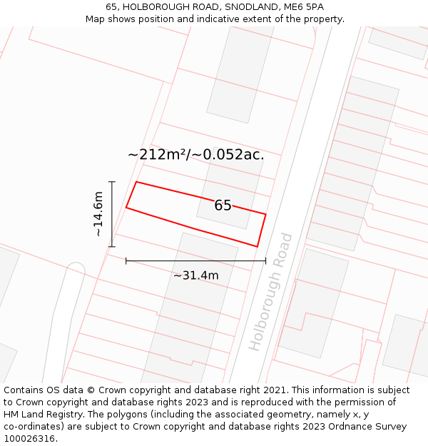 65, HOLBOROUGH ROAD, SNODLAND, ME6 5PA: Plot and title map