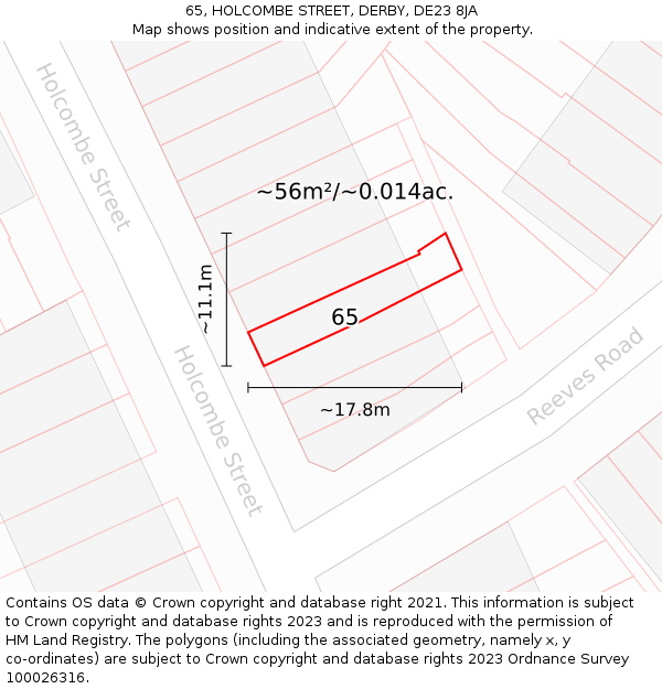 65, HOLCOMBE STREET, DERBY, DE23 8JA: Plot and title map