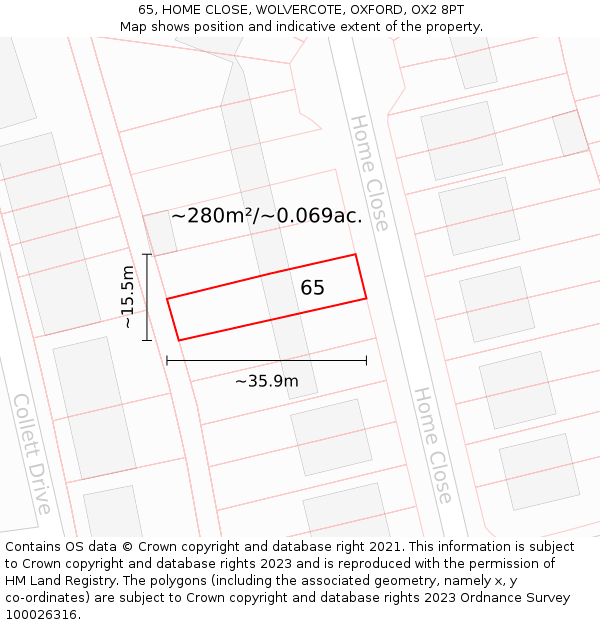 65, HOME CLOSE, WOLVERCOTE, OXFORD, OX2 8PT: Plot and title map