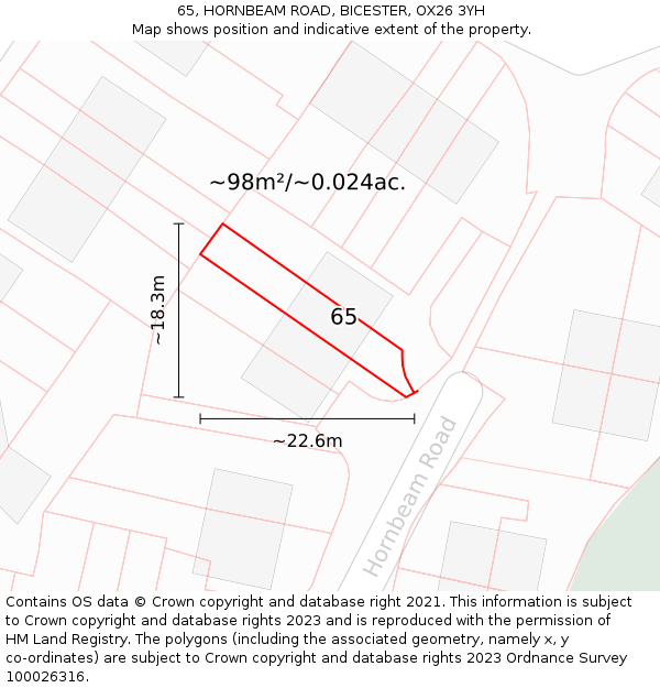65, HORNBEAM ROAD, BICESTER, OX26 3YH: Plot and title map