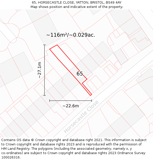 65, HORSECASTLE CLOSE, YATTON, BRISTOL, BS49 4AY: Plot and title map