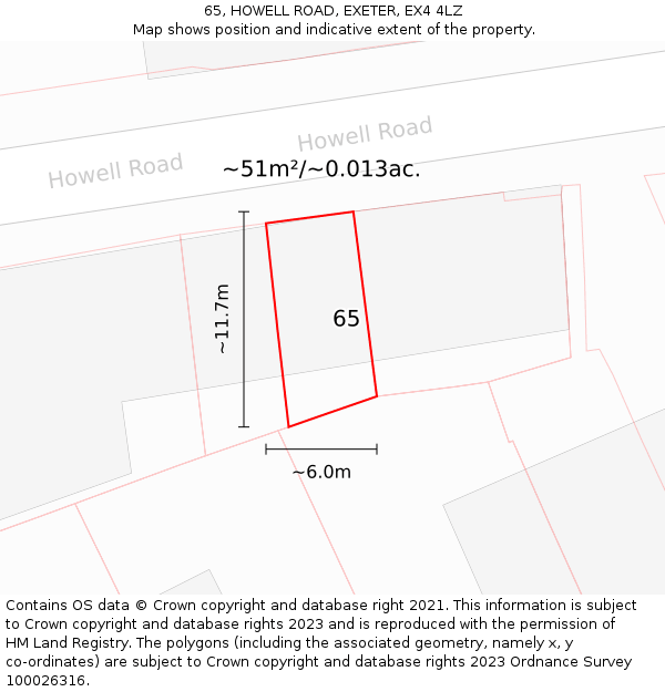 65, HOWELL ROAD, EXETER, EX4 4LZ: Plot and title map