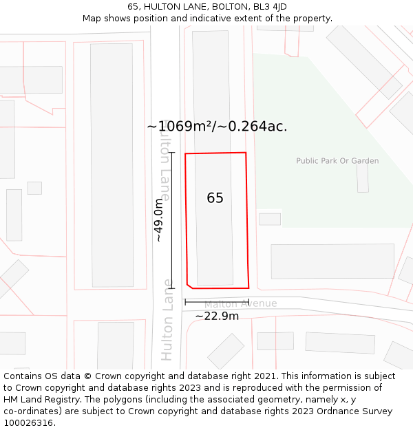 65, HULTON LANE, BOLTON, BL3 4JD: Plot and title map