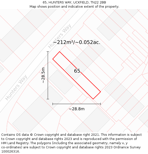 65, HUNTERS WAY, UCKFIELD, TN22 2BB: Plot and title map