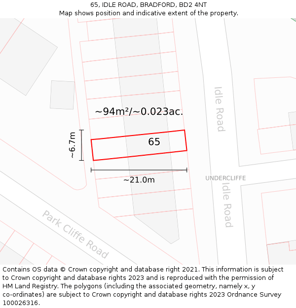 65, IDLE ROAD, BRADFORD, BD2 4NT: Plot and title map