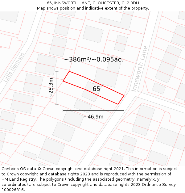 65, INNSWORTH LANE, GLOUCESTER, GL2 0DH: Plot and title map