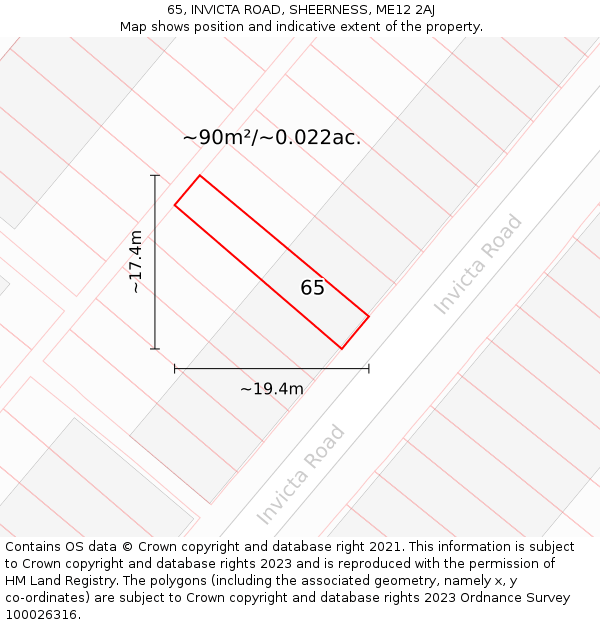 65, INVICTA ROAD, SHEERNESS, ME12 2AJ: Plot and title map