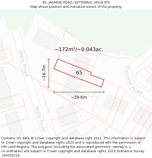 65, JASMINE ROAD, KETTERING, NN16 9TX: Plot and title map
