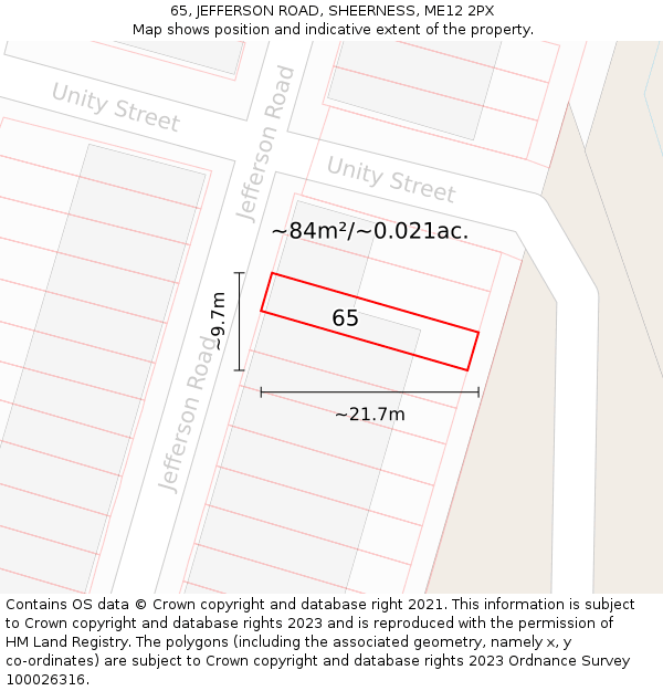 65, JEFFERSON ROAD, SHEERNESS, ME12 2PX: Plot and title map