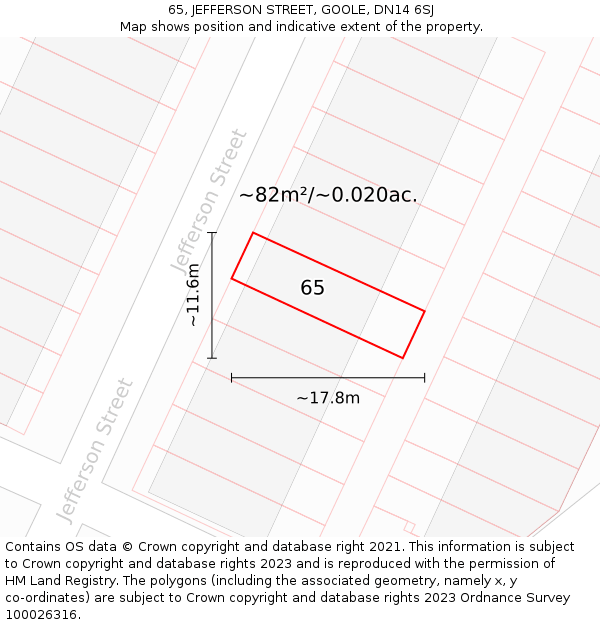65, JEFFERSON STREET, GOOLE, DN14 6SJ: Plot and title map
