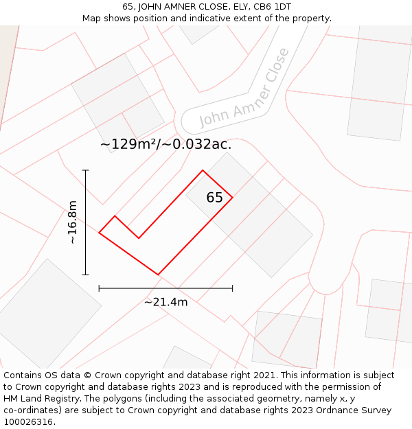 65, JOHN AMNER CLOSE, ELY, CB6 1DT: Plot and title map