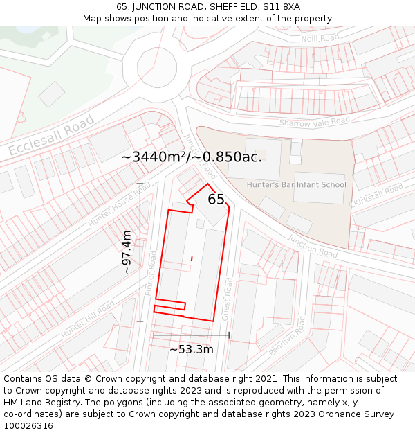 65, JUNCTION ROAD, SHEFFIELD, S11 8XA: Plot and title map