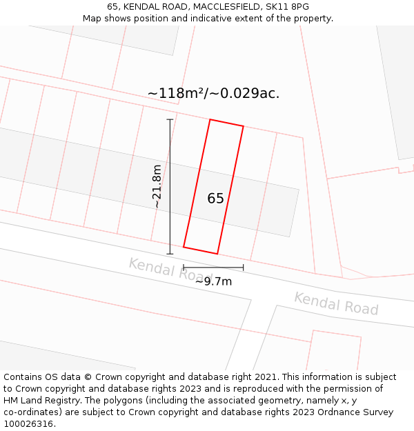 65, KENDAL ROAD, MACCLESFIELD, SK11 8PG: Plot and title map