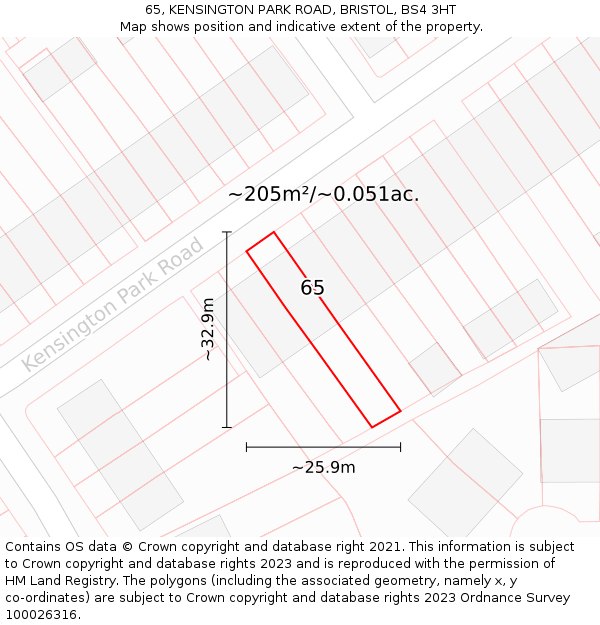 65, KENSINGTON PARK ROAD, BRISTOL, BS4 3HT: Plot and title map