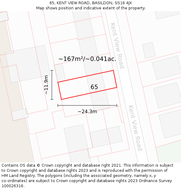65, KENT VIEW ROAD, BASILDON, SS16 4JX: Plot and title map