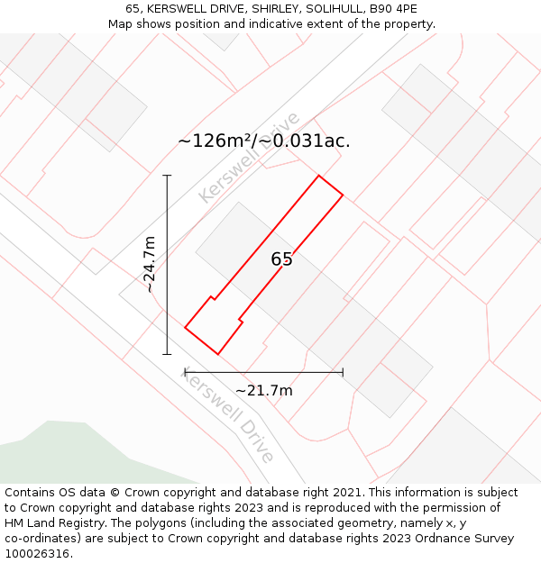 65, KERSWELL DRIVE, SHIRLEY, SOLIHULL, B90 4PE: Plot and title map