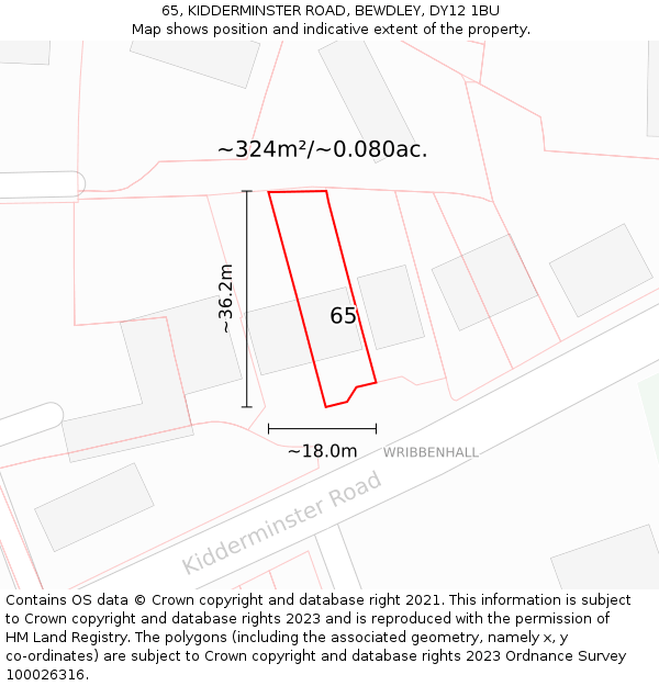 65, KIDDERMINSTER ROAD, BEWDLEY, DY12 1BU: Plot and title map