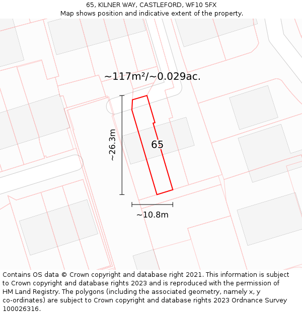 65, KILNER WAY, CASTLEFORD, WF10 5FX: Plot and title map