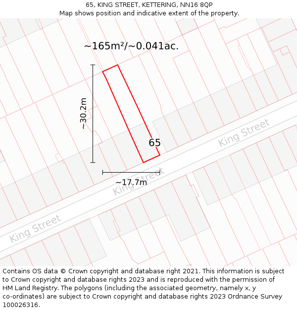 65, KING STREET, KETTERING, NN16 8QP: Plot and title map