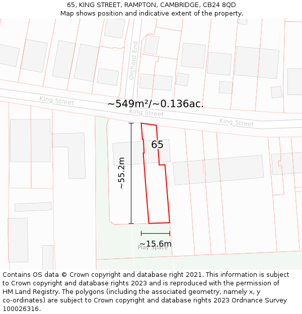 65, KING STREET, RAMPTON, CAMBRIDGE, CB24 8QD: Plot and title map