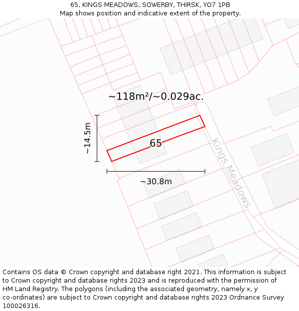 65, KINGS MEADOWS, SOWERBY, THIRSK, YO7 1PB: Plot and title map