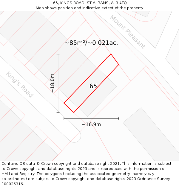 65, KINGS ROAD, ST ALBANS, AL3 4TQ: Plot and title map
