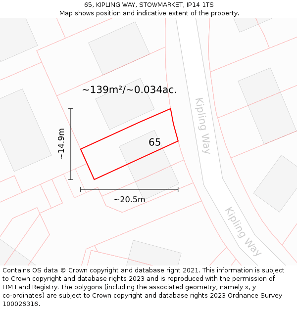 65, KIPLING WAY, STOWMARKET, IP14 1TS: Plot and title map
