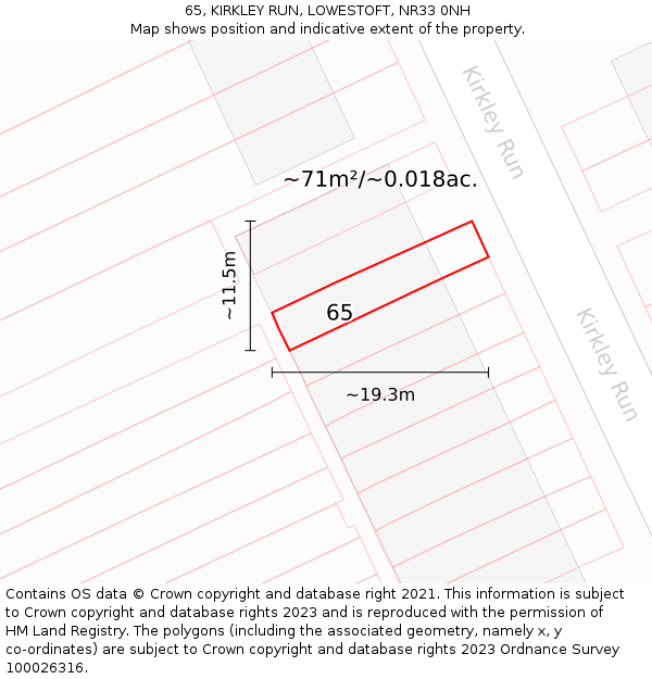 65, KIRKLEY RUN, LOWESTOFT, NR33 0NH: Plot and title map