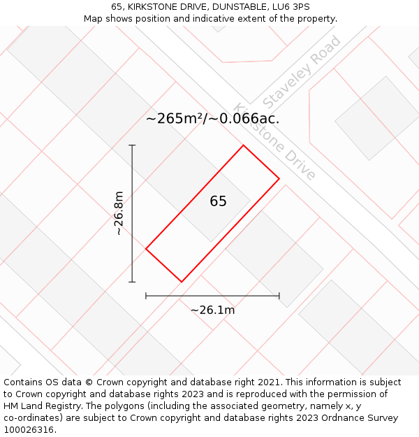 65, KIRKSTONE DRIVE, DUNSTABLE, LU6 3PS: Plot and title map