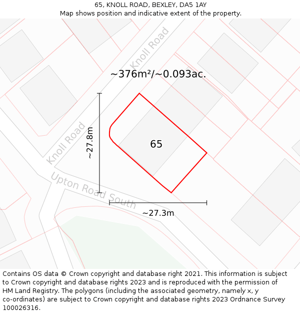 65, KNOLL ROAD, BEXLEY, DA5 1AY: Plot and title map
