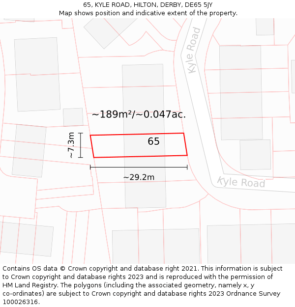 65, KYLE ROAD, HILTON, DERBY, DE65 5JY: Plot and title map