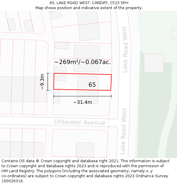 65, LAKE ROAD WEST, CARDIFF, CF23 5PH: Plot and title map