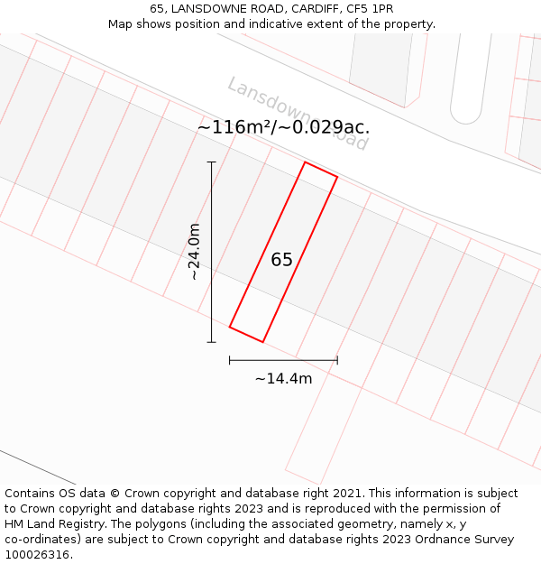 65, LANSDOWNE ROAD, CARDIFF, CF5 1PR: Plot and title map