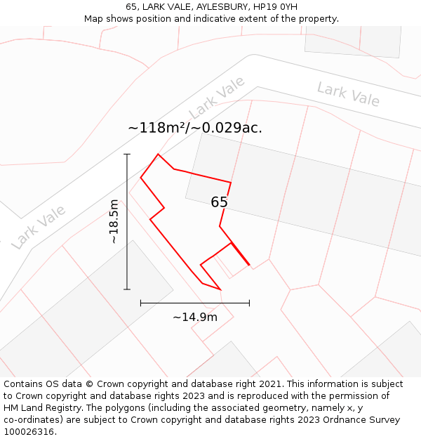 65, LARK VALE, AYLESBURY, HP19 0YH: Plot and title map