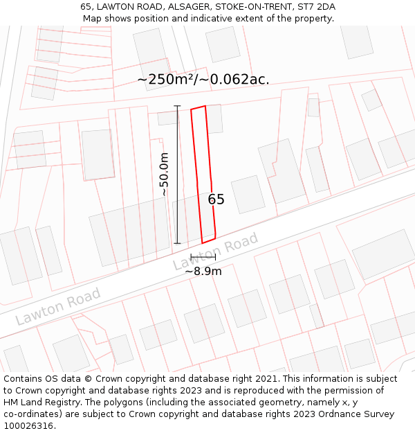 65, LAWTON ROAD, ALSAGER, STOKE-ON-TRENT, ST7 2DA: Plot and title map