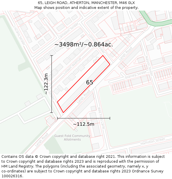 65, LEIGH ROAD, ATHERTON, MANCHESTER, M46 0LX: Plot and title map
