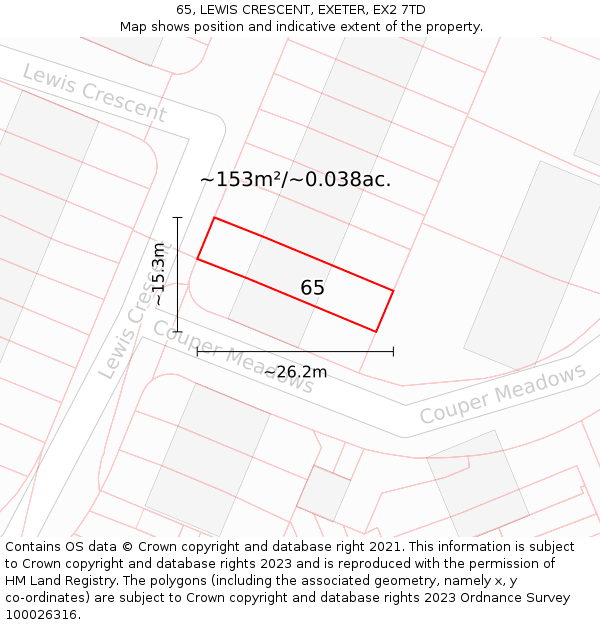 65, LEWIS CRESCENT, EXETER, EX2 7TD: Plot and title map