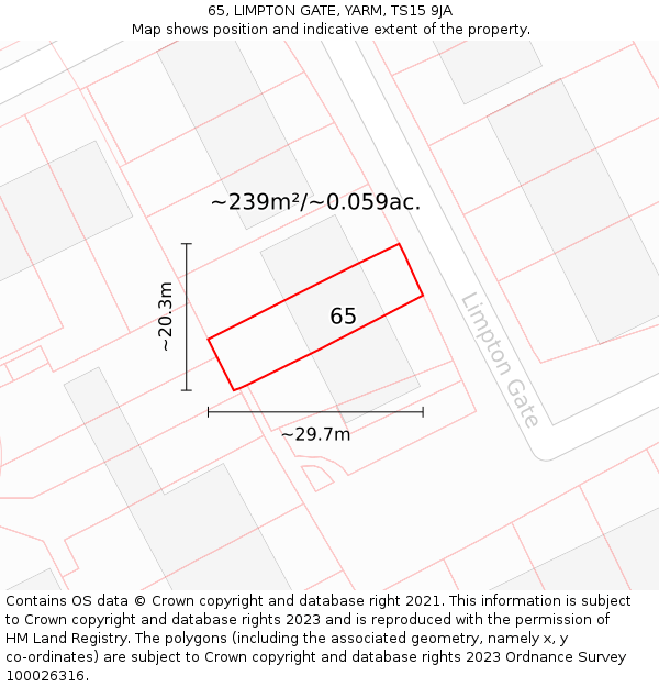 65, LIMPTON GATE, YARM, TS15 9JA: Plot and title map