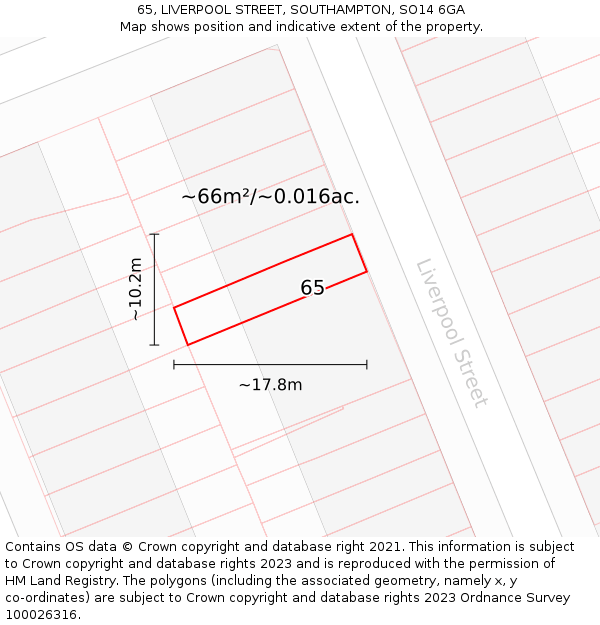 65, LIVERPOOL STREET, SOUTHAMPTON, SO14 6GA: Plot and title map