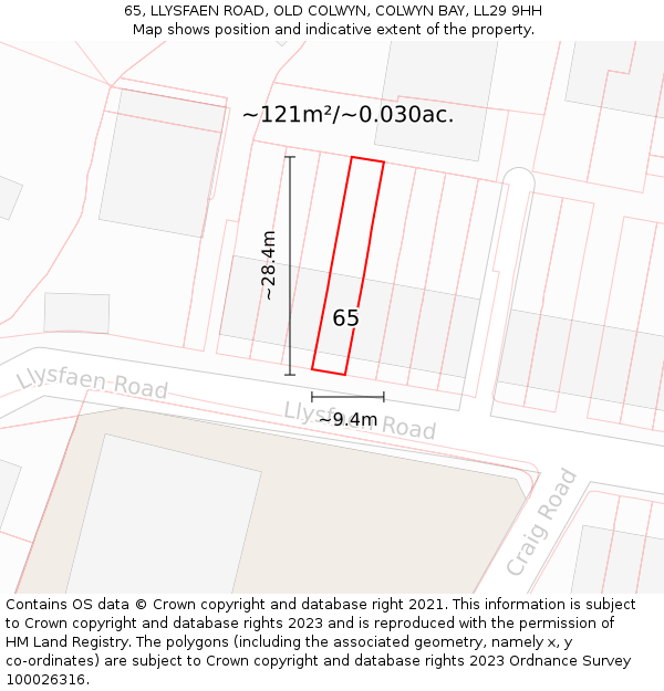 65, LLYSFAEN ROAD, OLD COLWYN, COLWYN BAY, LL29 9HH: Plot and title map